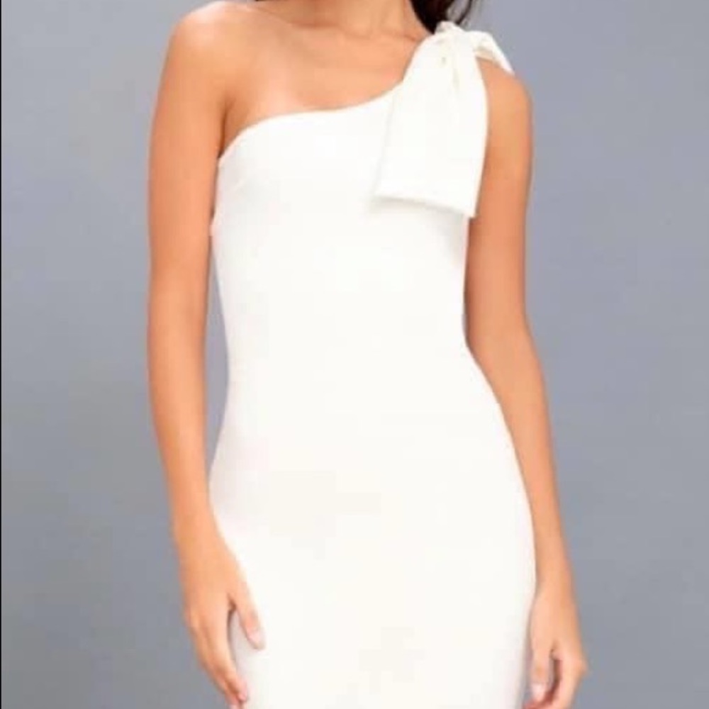 Lulus White One Shoulder Dress with Bow
